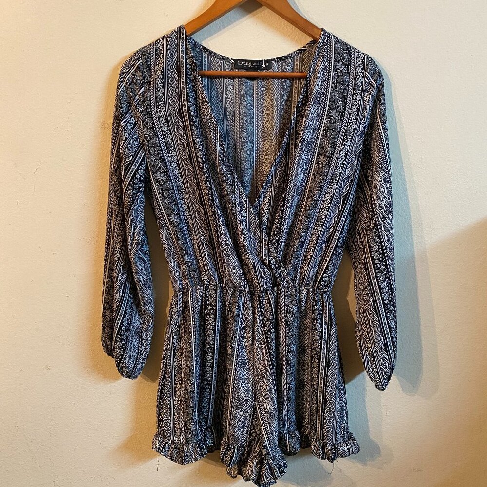 LIVING DOLL SMALL BLACK & WHITE LONG-SLEEVE BOHEMIAN-STYLE ROMPER
